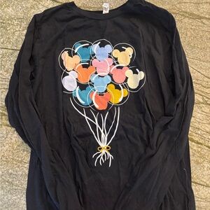 Mickey Balloon Adult Black Graphic Long Sleeve Shirt